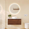 Paris Timber Look Walnut Woodmatt 900mm wall hung vanity with brushed nickel curved lip pull handle - RJ Bathroom