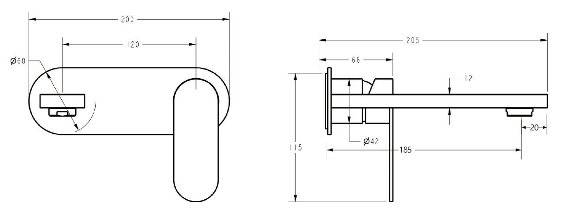 Sora SS Stainless Steel Wall Basin/Bath Mixer Set w 185mm Spout Brushed Nickel - Rounded Cover Plate