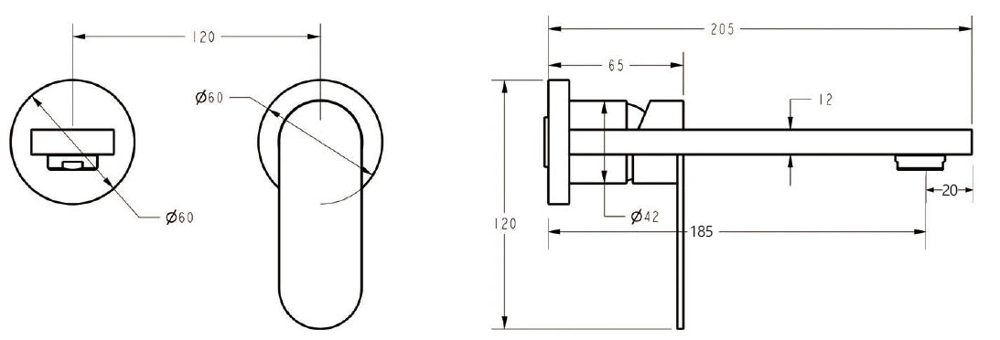Sora SS Stainless Steel Wall Basin Mixer Set w 185mm Spout Gun Metal – Separate Backplates