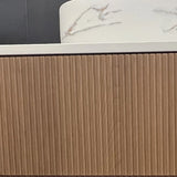 Timber Fluted Curved Prime Oak Artis 900mm Waterproof Wall Hung Vanity Solid Surface Stone top