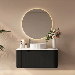 Rome Fluted Curved All Drawer Wall Hung Vanity 750mm Matte Black - RJ Bathroom