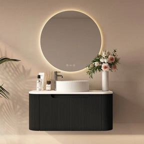 Rome Fluted Curved All Drawer Wall Hung Vanity 900mm Matte Black - RJ Bathroom