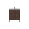 Scandinavia 750x360mm Walnut Timber Slimline Freestanding Vanity front view, drawers on the right - RJ Bathroom