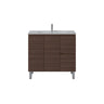 Scandinavia 900x360mm Walnut Timber Slimline Freestanding Vanity front view, drawers on the right - RJ Bathroom