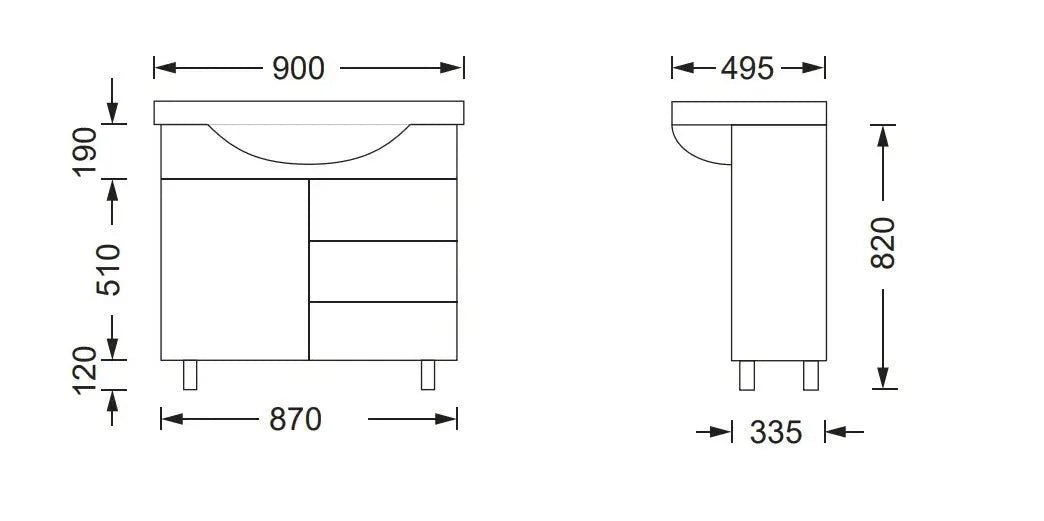 Semi-Recessed Bathroom Vanity 900mm