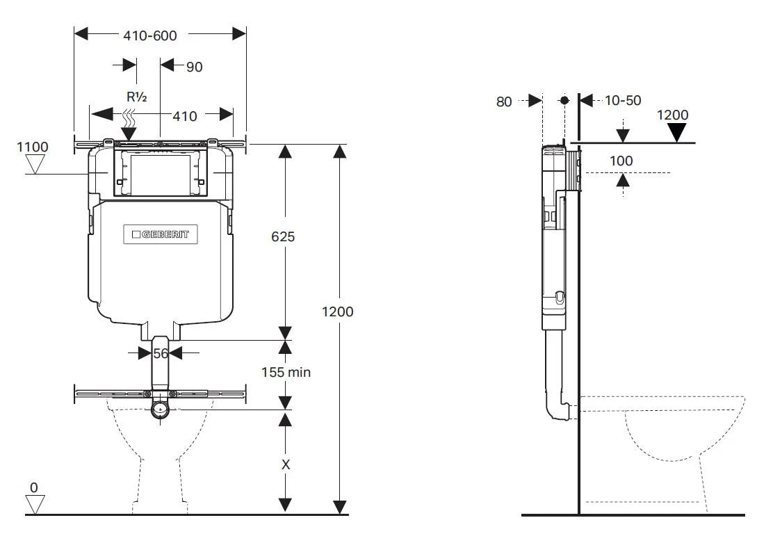 Zeus Geberit Rimless Tornado In Wall Cistern Ceramic Easy Height Toilet Suite