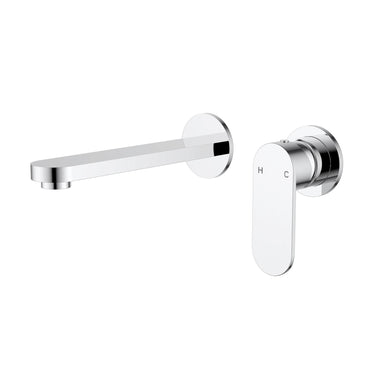 Sora SS Stainless Steel Wall Basin Mixer Set w 185mm Spout Chrome – Separate Backplates - RJ Bathroom