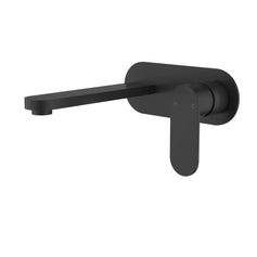 Sora SS Stainless Steel Wall Basin/Bath Mixer Set w 185mm Spout Matte Black - Rounded Cover Plate - RJ Bathroom
