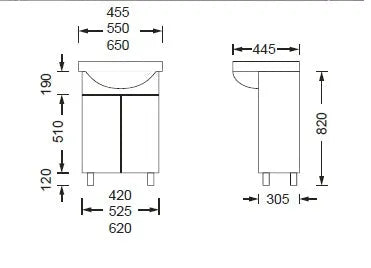 Semi-Recessed Two Doors Vanity 650mm