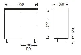 PVC Ensuite Slim Narrow Compact Vanity - 750x360mm