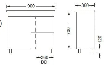 Ensuite Slim Narrow Compact Vanity 900x360mm