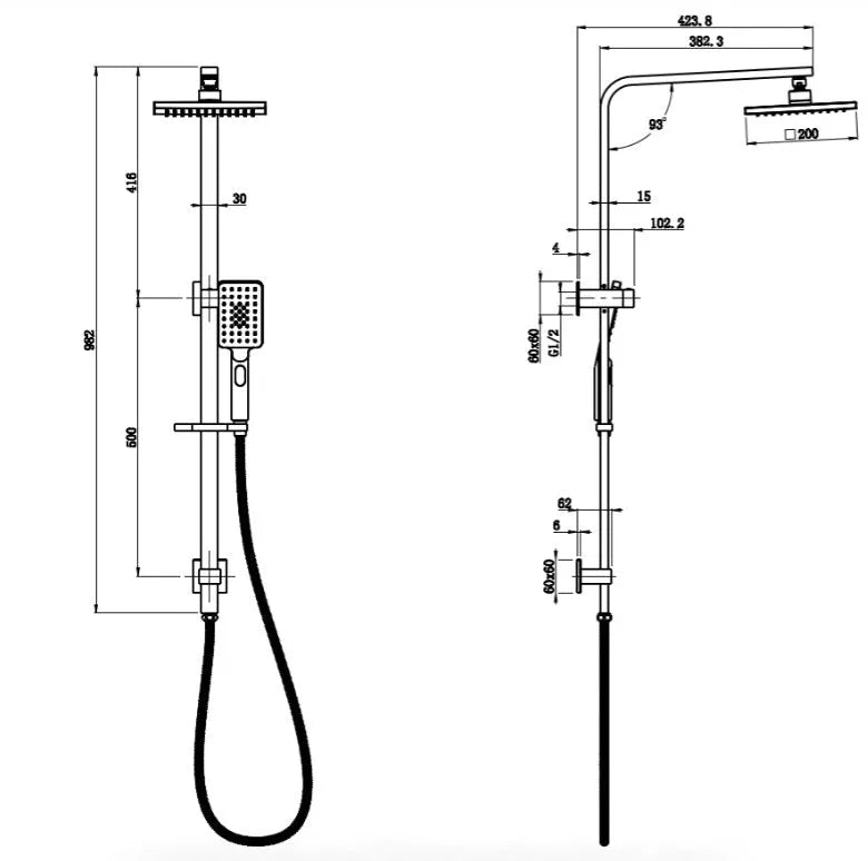 Eden Square Chrome/Black/Brushed nickel/Brushed Gold/Gun Metal Multi-Function 2 in 1 Shower Set