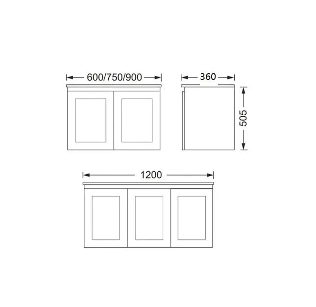 Hampton Shaker Slim Narrow Compact 750mm Wall Hung Vanity