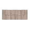 Timber Classic Oak Artis 1500mm Fluted Curved Waterproof Wall Hung Double Bowl Vanity Calacatta Stone top - RJ Bathroom