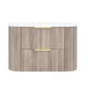 Timber Classic Oak Artis 900mm Fluted Curved Waterproof Wall Hung Vanity Calacatta Solid Surface Stone top - RJ Bathroom