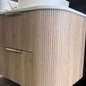 Timber Fluted Curved Artis 1500mm Single Bowl Wall Hung Vanity - Classic Oak with Calacatta Stone Top - RJ Bathroom