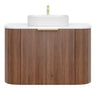 Timber Fluted Curved Vanity Prime Oak Artis - S 600mm Waterproof Wall Hung Calacatta Solid Surface Stone Top - RJ Bathroom