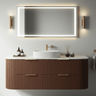 Timber Fluted Curved Walnut Artis 1200mm Single Bowl Waterproof Wall Hung Vanity Carrara Stone top - RJ Bathroom