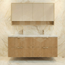 Timber Fluted Eden 1500mm Double Bowl Vanity Prime Oak Wall Hung Solid Surface Stone Top - RJ Bathroom