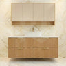 Timber Fluted Eden 1500mm Single Bowl Vanity Prime Oak Wall Hung Carrara Stone Top - RJ Bathroom