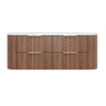 Timber Prime Oak Artis 1500mm Fluted Curved Waterproof Wall Hung Double Bowl Vanity Calacatta Stone top - RJ Bathroom
