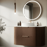 Timber Walnut Artis 750mm Fluted Curved Waterproof Wall Hung Vanity Carrara Stone top - RJ Bathroom