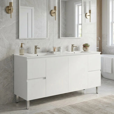 Tova 1500mm Double Bowl Gloss White Freestanding Vanity on Legs - RJ Bathroom