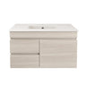 Camden 900mm wall hung slimline vanity in Coastal Oak with ceramic top - RJ Bathroom