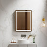 Venus 750x900mm rectangular front-lit motion sensor LED mirror with gun metal frame in a bathroom above a round basin