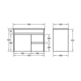 Polar PVC 750x360mm Ensuite Slim Narrow Compact Wall Hung Bathroom Vanity